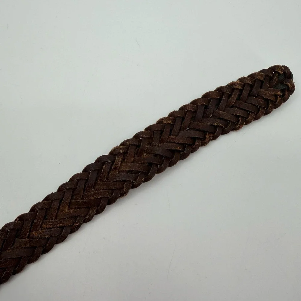 Vtg Woven Leather Belt Mens 40 Brown Black Braided Solid Brass Buckle Italy USA